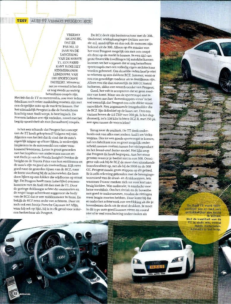 Autovisie dubbeltest Audi TT en Peugeot RCZ, Boeken, Auto's | Folders en Tijdschriften, Ophalen of Verzenden, Gelezen, Overige merken