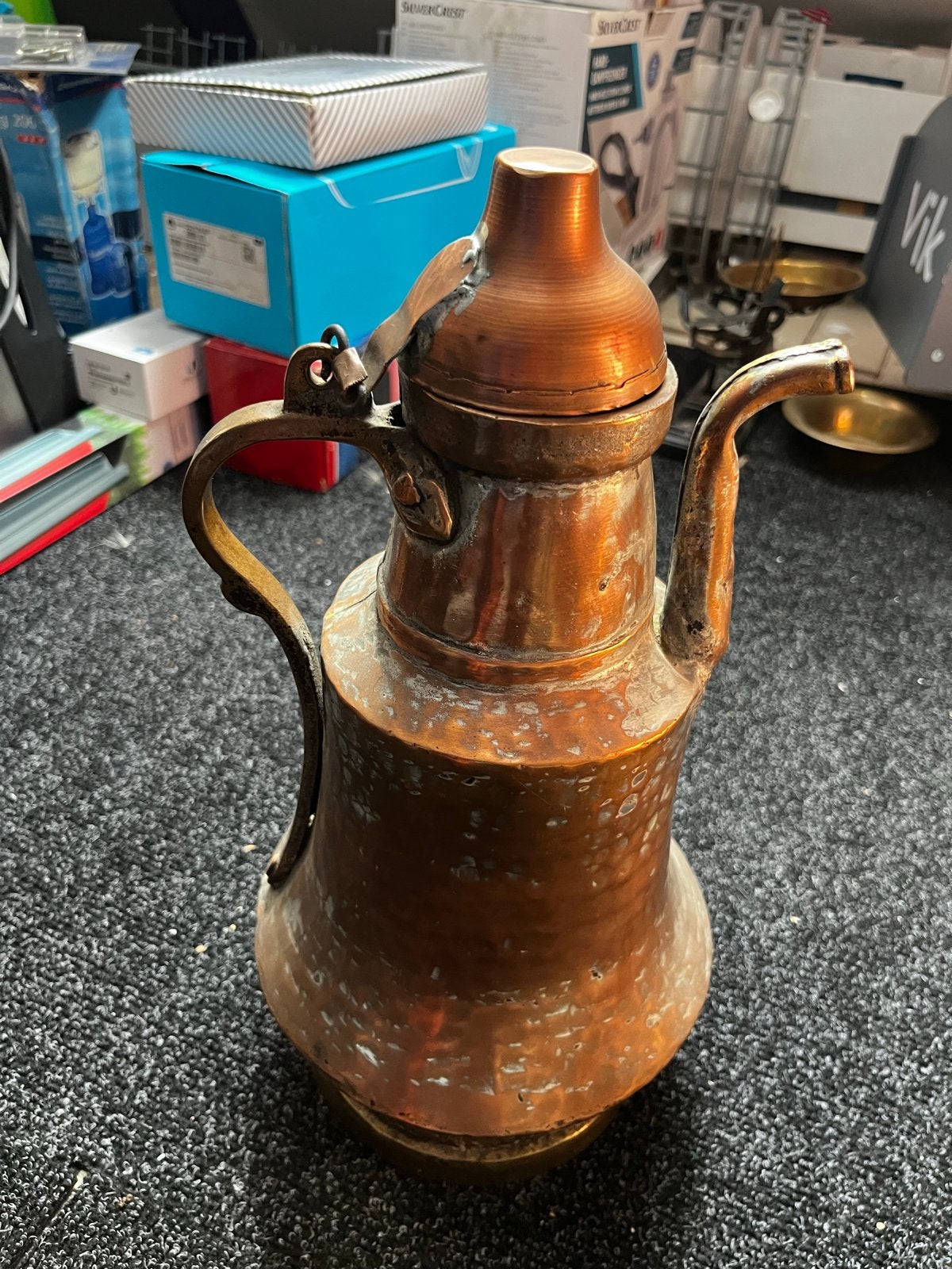 Antieke Koperen Koffiekan / Theepot, Ophalen of Verzenden, Koper
