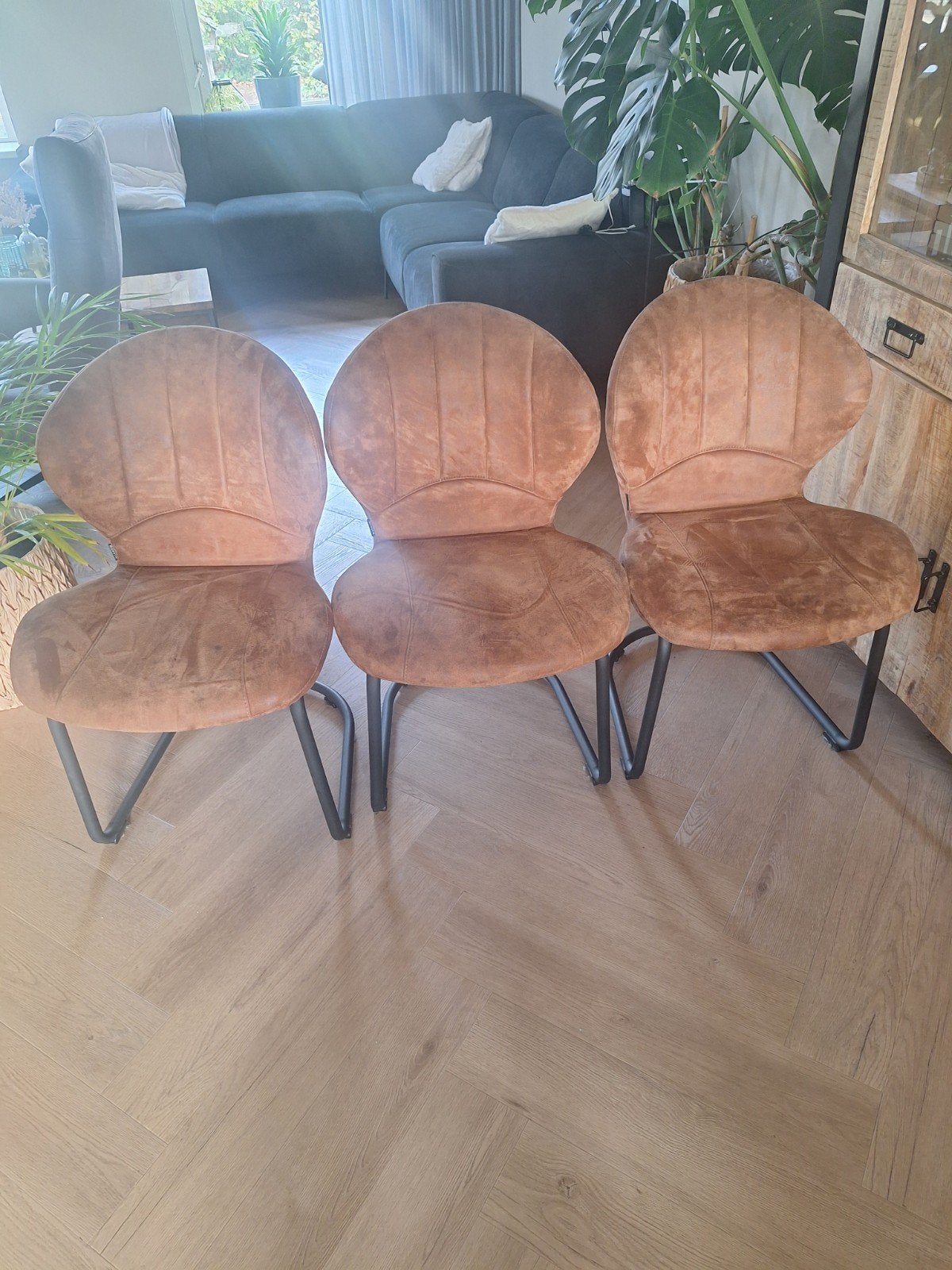 6 Eetkamerstoelen - Comfortabel en Stijlvol, Ophalen, Gebruikt, Bruin, Metaal