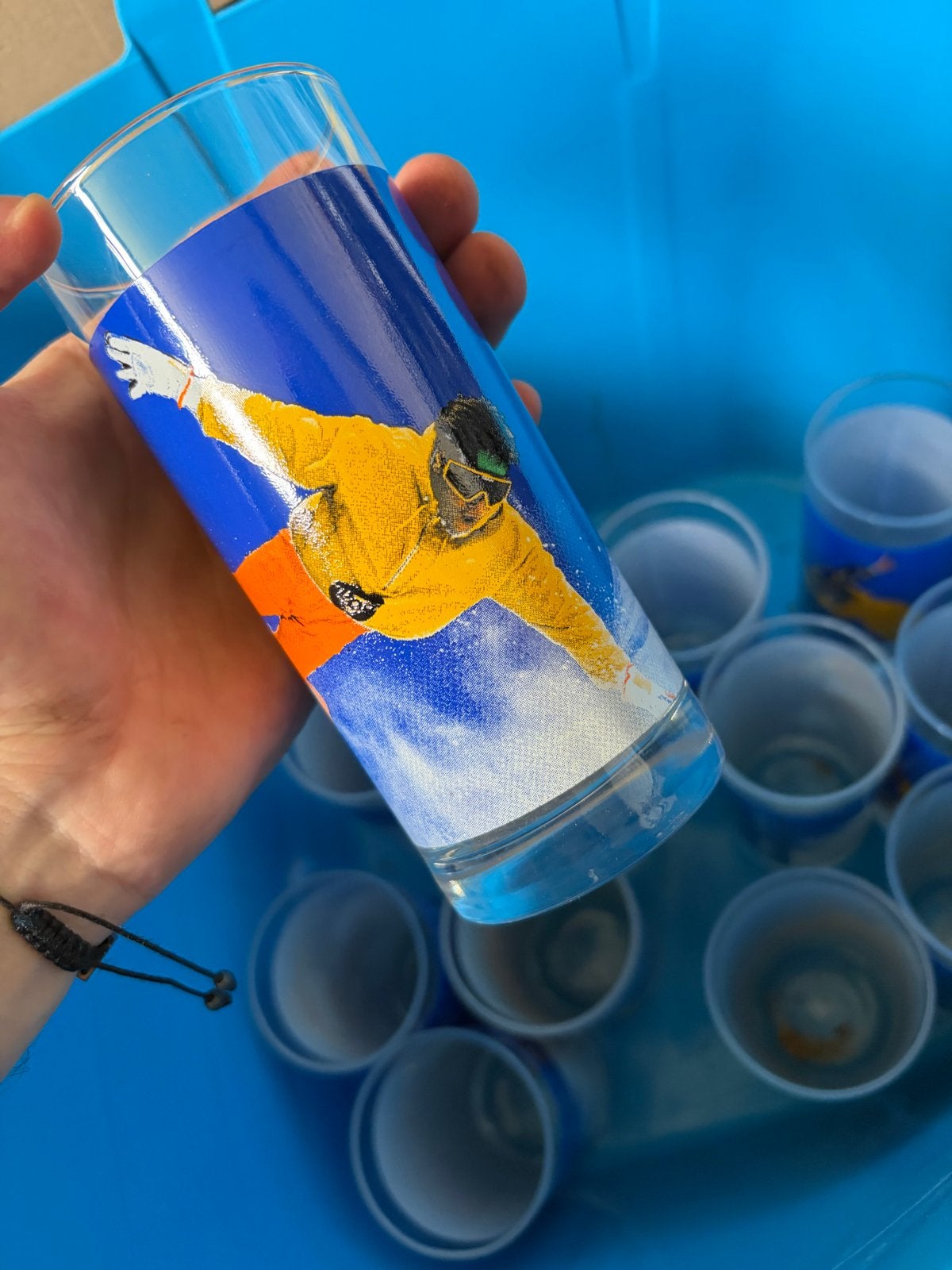 Sisi en Pepsi glazen met ski- en snowboardafbeeldingen, Glas of Glazen, Gebruikt, Overige merken, Vintage