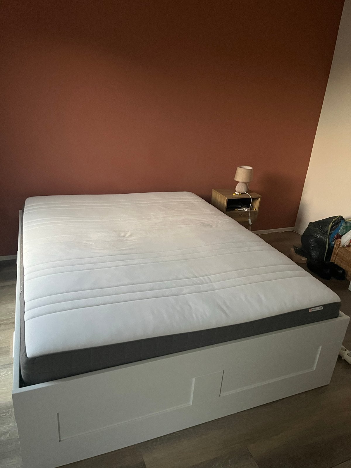 IKEA Brimnes bed 160x200 met Hovag matras en lades, Ophalen, Gebruikt, Wit, Tweepersoons