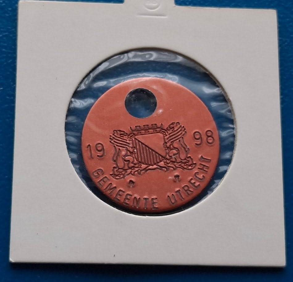 Hondenbelastingpenning Gemeente Utrecht - 1998 UNC, Postzegels en Munten, Penningen en Medailles, Verzenden, Overige materialen