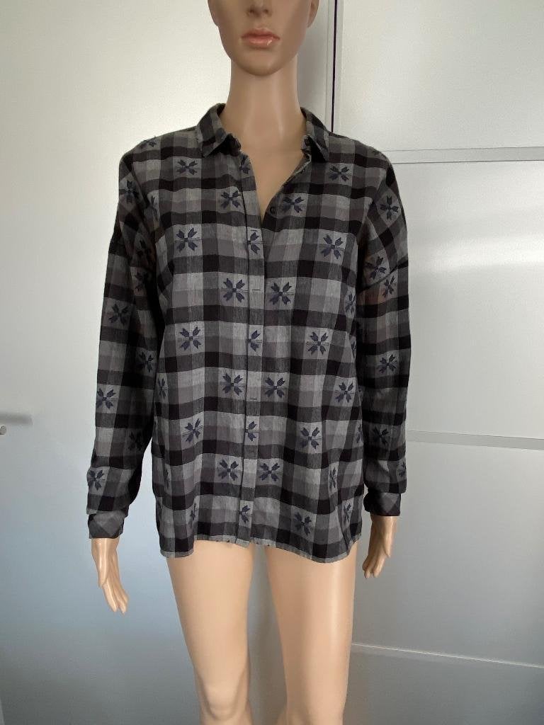 J619 Drykorn maat M=38/40 blouse katoen flanel zwart/beige, Maat 38/40 (M), Drykorn, Zwart, Ophalen of Verzenden