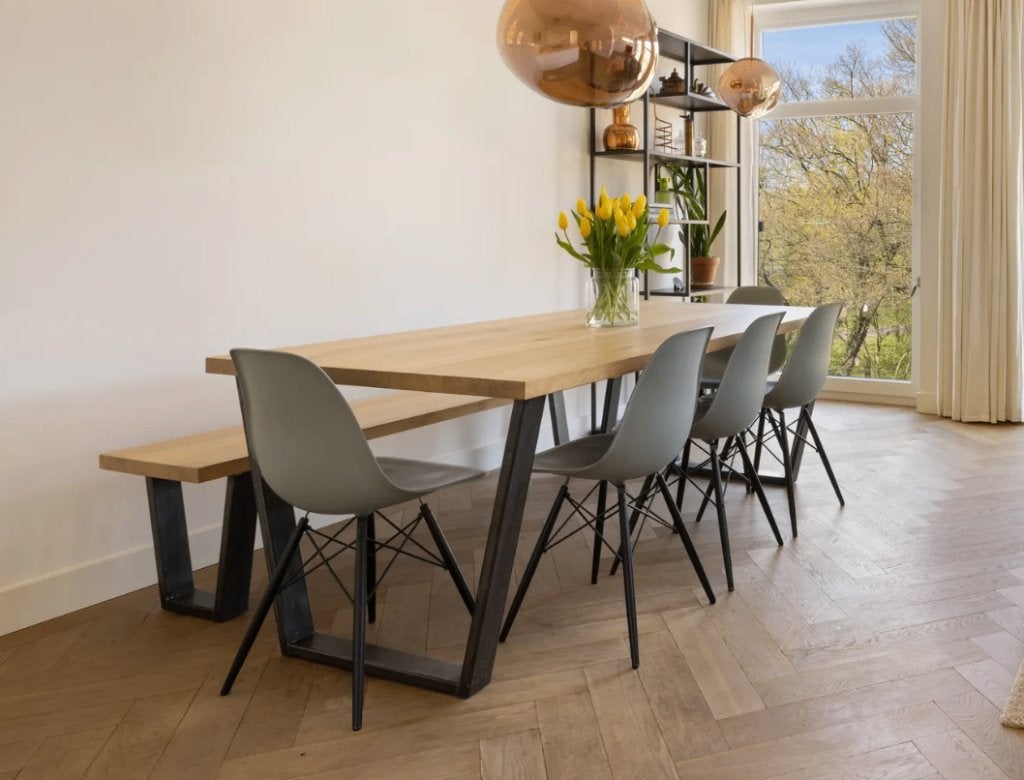 Table du Sud eikenhouten eettafel & bankje, Huis en Inrichting, Tafels | Eettafels, Ophalen, Gebruikt, 100 tot 150 cm, Modern, industrieel, natuurlijke materialen