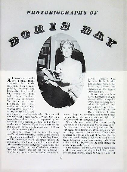 4 artikels 1953-1957 over Doris Day, Verzamelen, Ophalen of Verzenden, Gebruikt, Overige typen