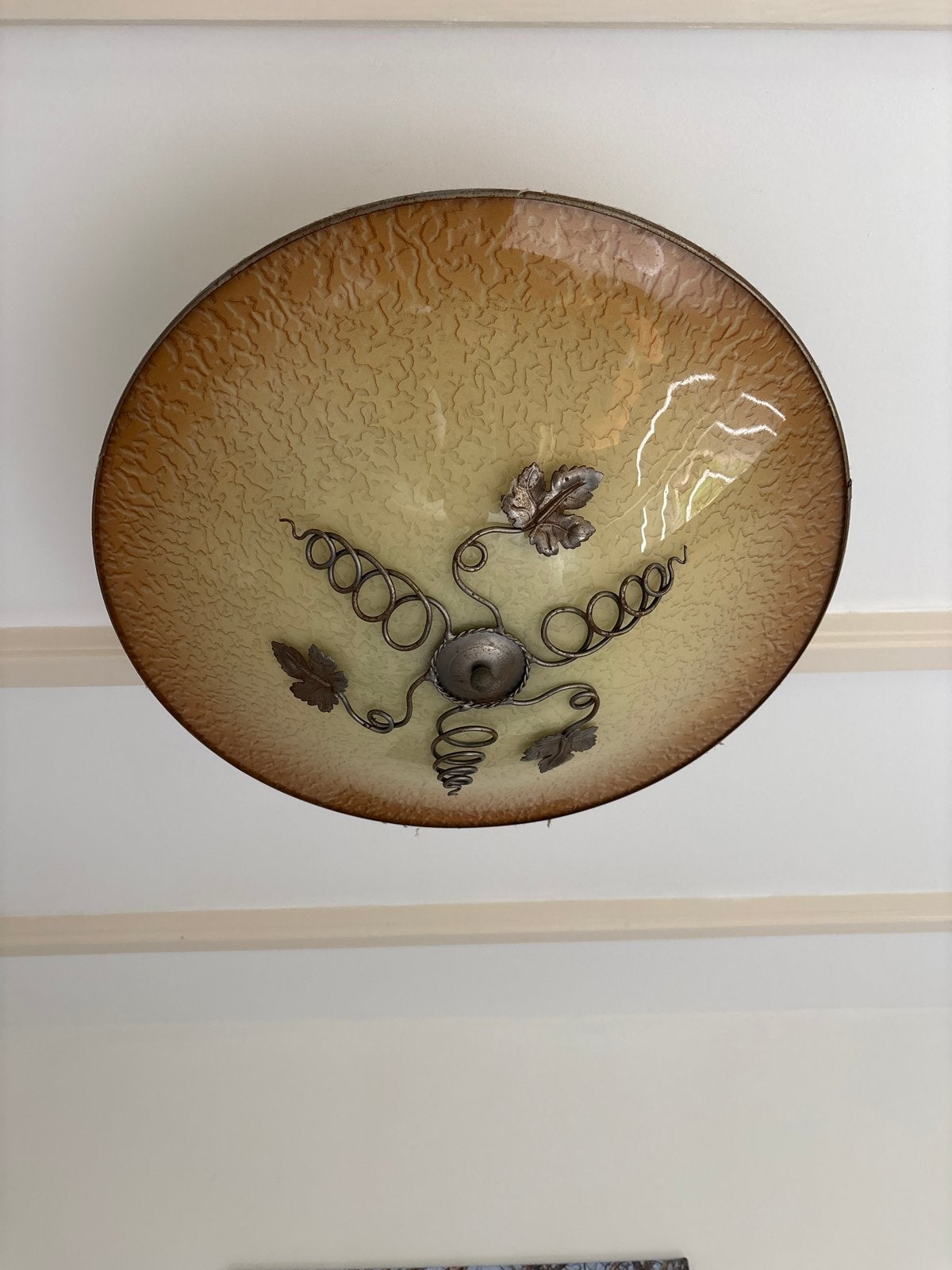 Vintage plafondlamp met druivenrank decoratie, Ophalen, Gebruikt, Meerkleurig, Glas