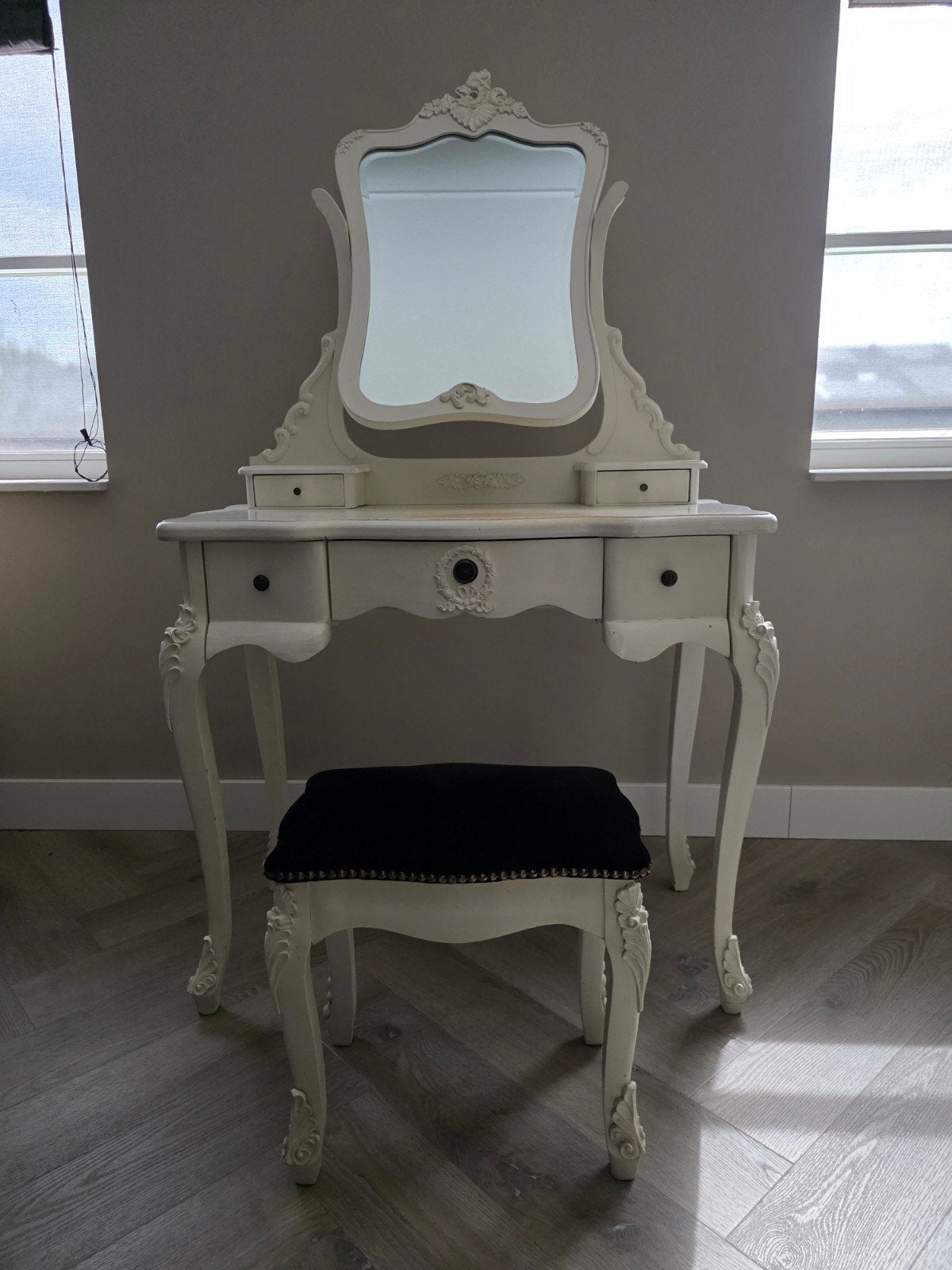 Witte kaptafel met spiegel en krukje - Barokstijl, Ophalen, Gebruikt, Barok, 50 tot 100 cm