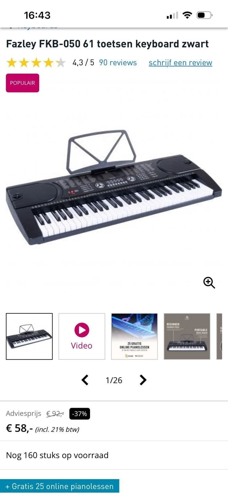 Fazley FKB-050 61 toetsen keyboard zwart, Muziek en Instrumenten, Ophalen of Verzenden, Zo goed als nieuw, 61 toetsen, Overige merken
