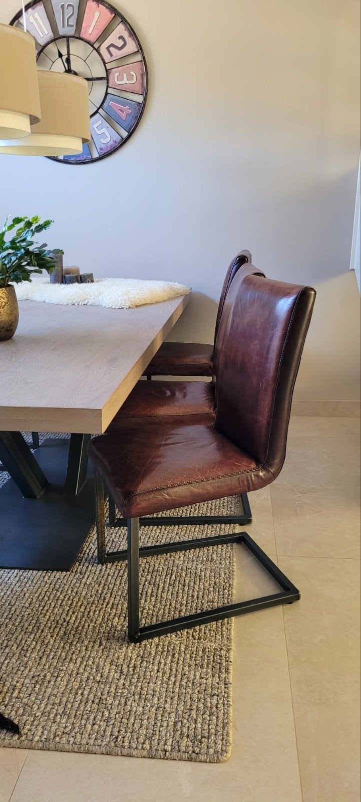 6 bruine lederen stoelen - Hoogte 95cm, Ophalen, Gebruikt, Bruin, Leer