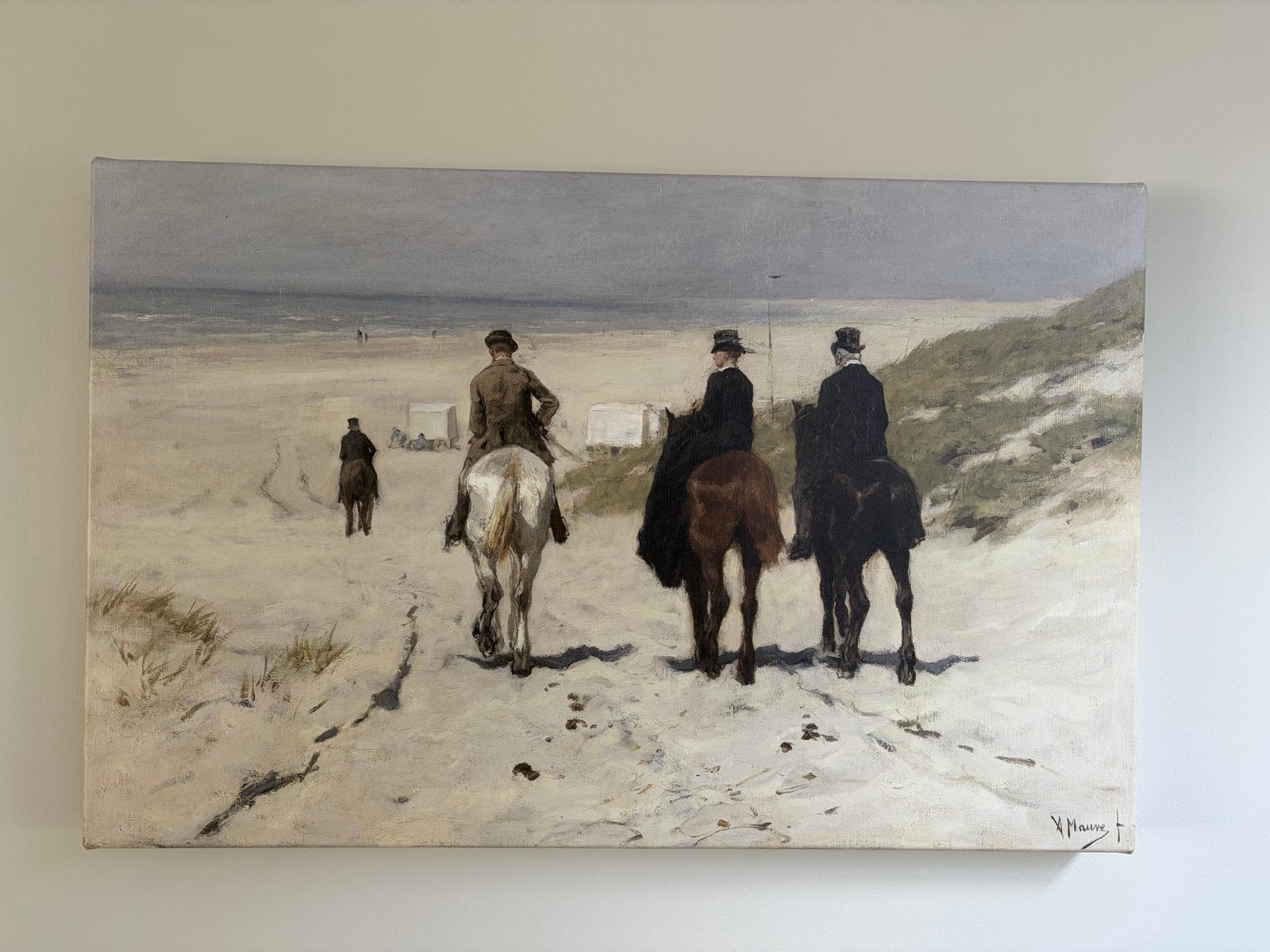 Anton Mauve - Morgenrit langs het strand- Nieuw Schilderij, Doek, Realistisch, Ophalen of Verzenden, Olieverf