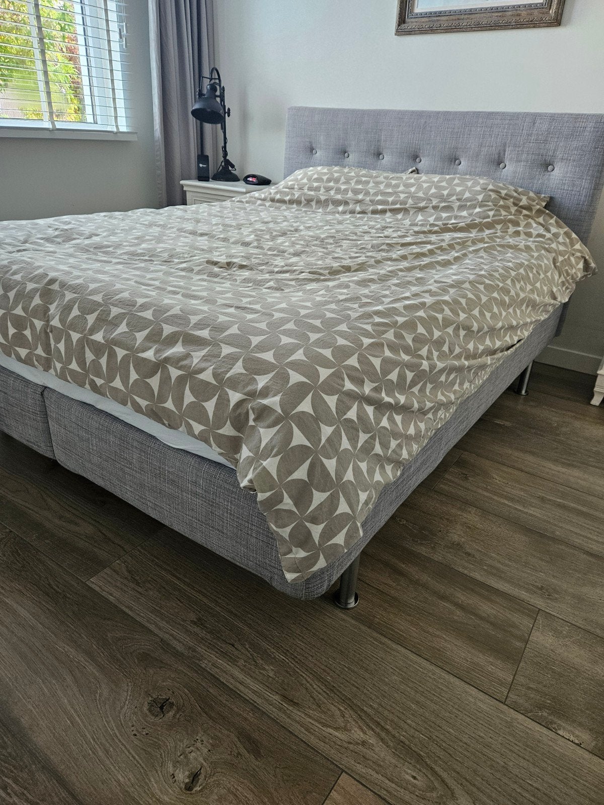 Ikea boxspring met hoofdbord 160x200, exclusief matras., Huis en Inrichting, Ophalen, Gebruikt, Tweepersoons, 200 cm