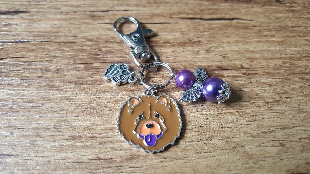 Tas/Sleutelhanger Chow chow emaille met guardian angel, Verzenden, Nieuw, Overige kleuren, Handtas