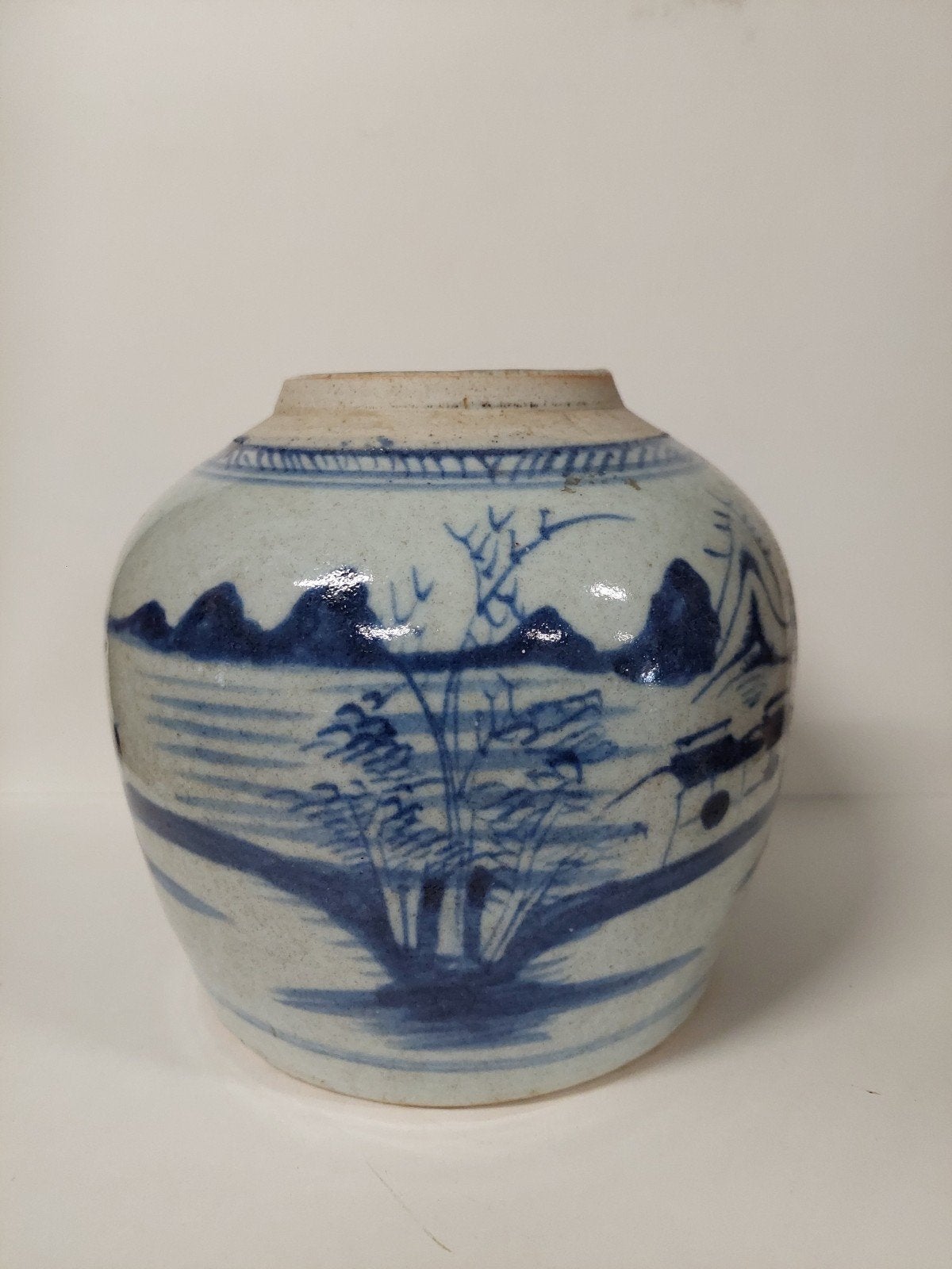 Antieke Chinese blauw-witte gemberpot met landschap, Antiek en Kunst, Antiek | Vazen, Ophalen of Verzenden