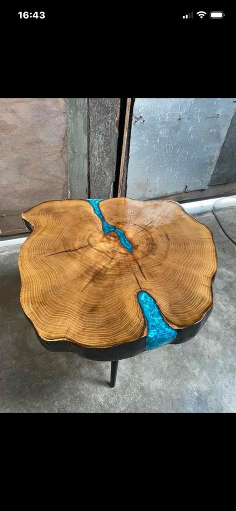 Epoxy boomstamtafel salontafel bijzettafel, Huis en Inrichting, Tafels | Salontafels, Ophalen, 50 tot 100 cm, Rond, Zo goed als nieuw