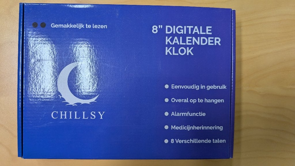 Chillsy digitale kalenderklok 8", Huis en Inrichting, Wandklok, Ophalen of Verzenden, Zo goed als nieuw, Digitaal