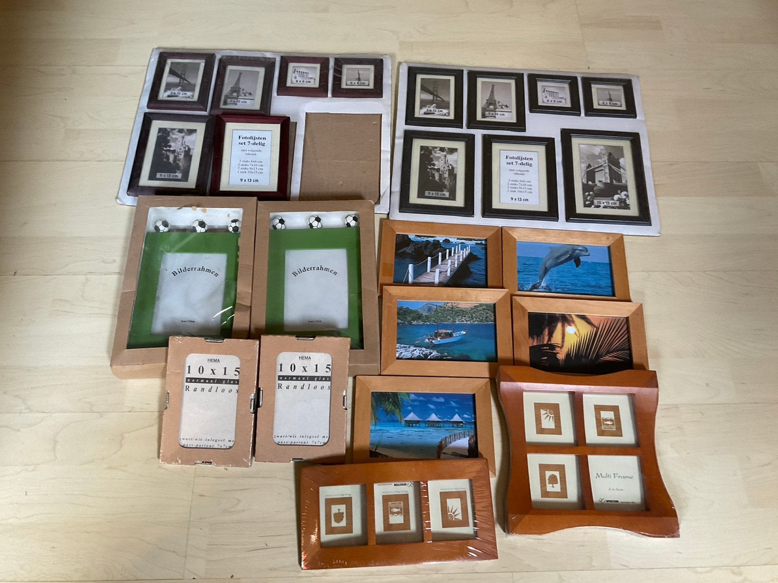 Partij van 24 nieuwe fotolijsten, div. maten en materialen, Gebruikt, Overige typen, Ophalen of Verzenden, Meerkleurig