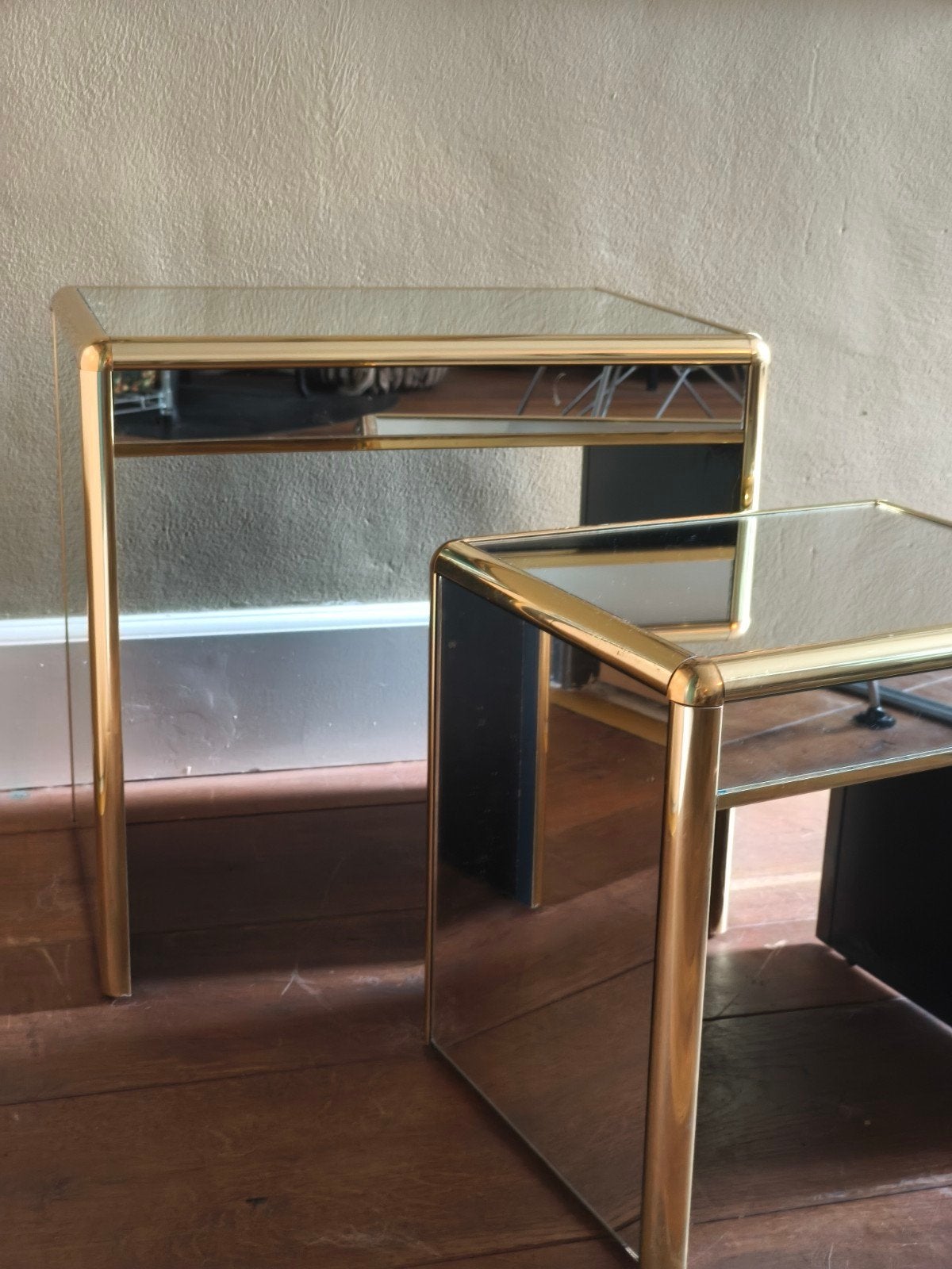 Set vintage bijzettafels – Hollywood Regency – goud/messing, Ophalen
