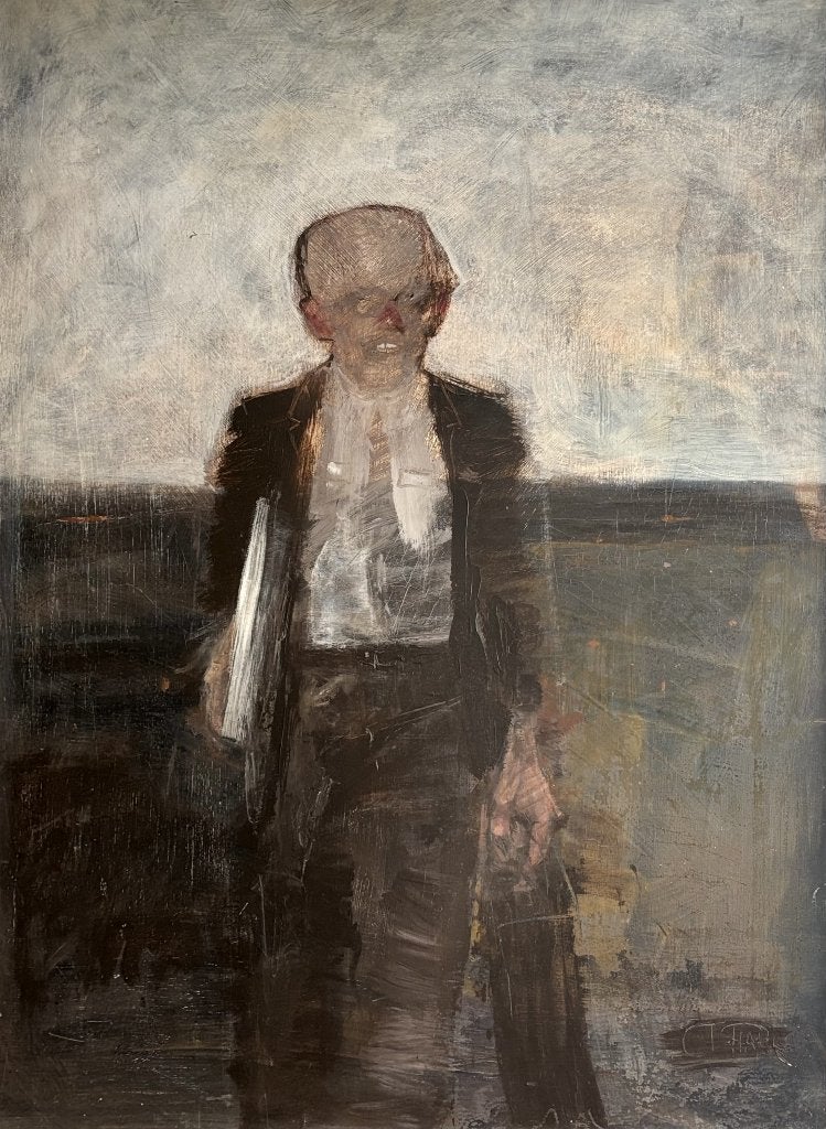 130. Schilderij, Cees Plat - lopende man, ca. 1981, Antiek en Kunst, Ophalen of Verzenden