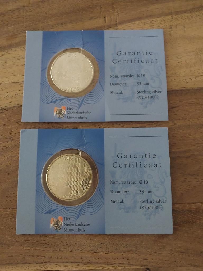 2x Ziveren 10 euro Beatrix 2005, Postzegels en Munten, Munten | Nederland, Koningin Beatrix, Zilver, Euro's, Verzenden