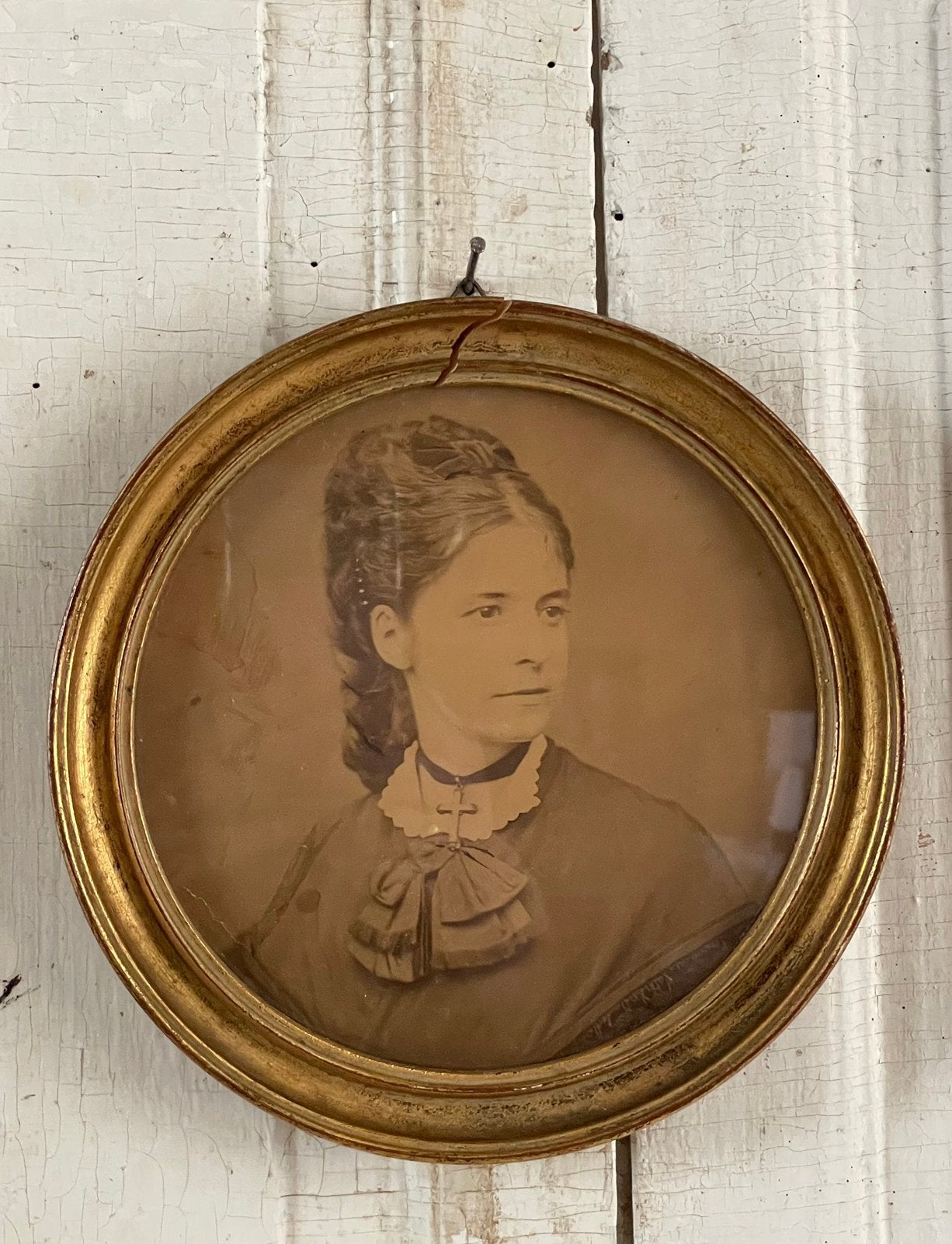 Brocante oud Frans lijstje afb Dame, Ophalen of Verzenden
