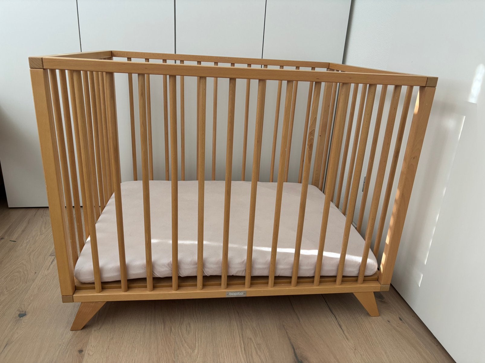 Bopita Retro box naturel beukenhout + boxkleed, Ophalen, Zo goed als nieuw, Ledikant
