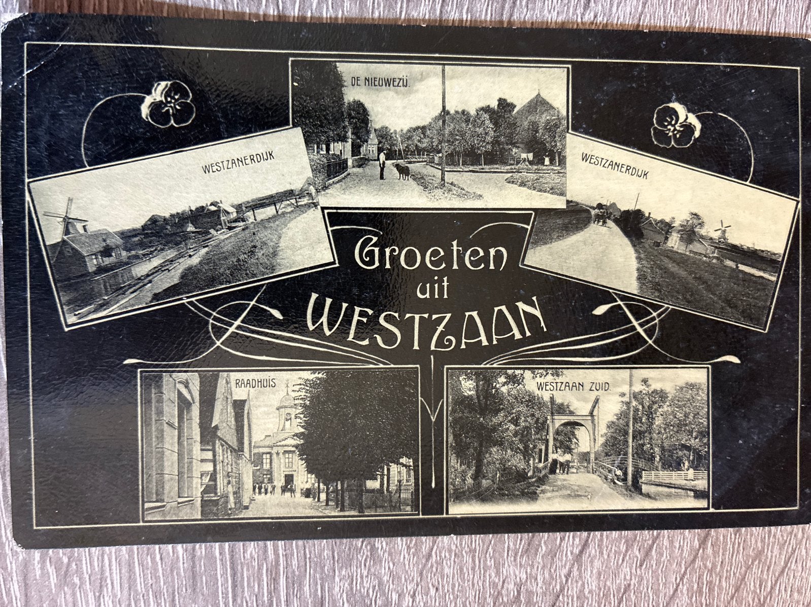 Oude briefkaart Groeten uit Westzaan - 1903 Jugenstil, Ophalen of Verzenden, Voor 1920, Gelopen, Noord-Holland