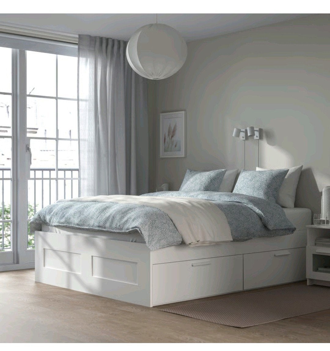 IKEA BRIMNES Bed 160x200 met 4 lades, Huis en Inrichting, Slaapkamer | Bedden, Ophalen, Gebruikt, Wit, Tweepersoons