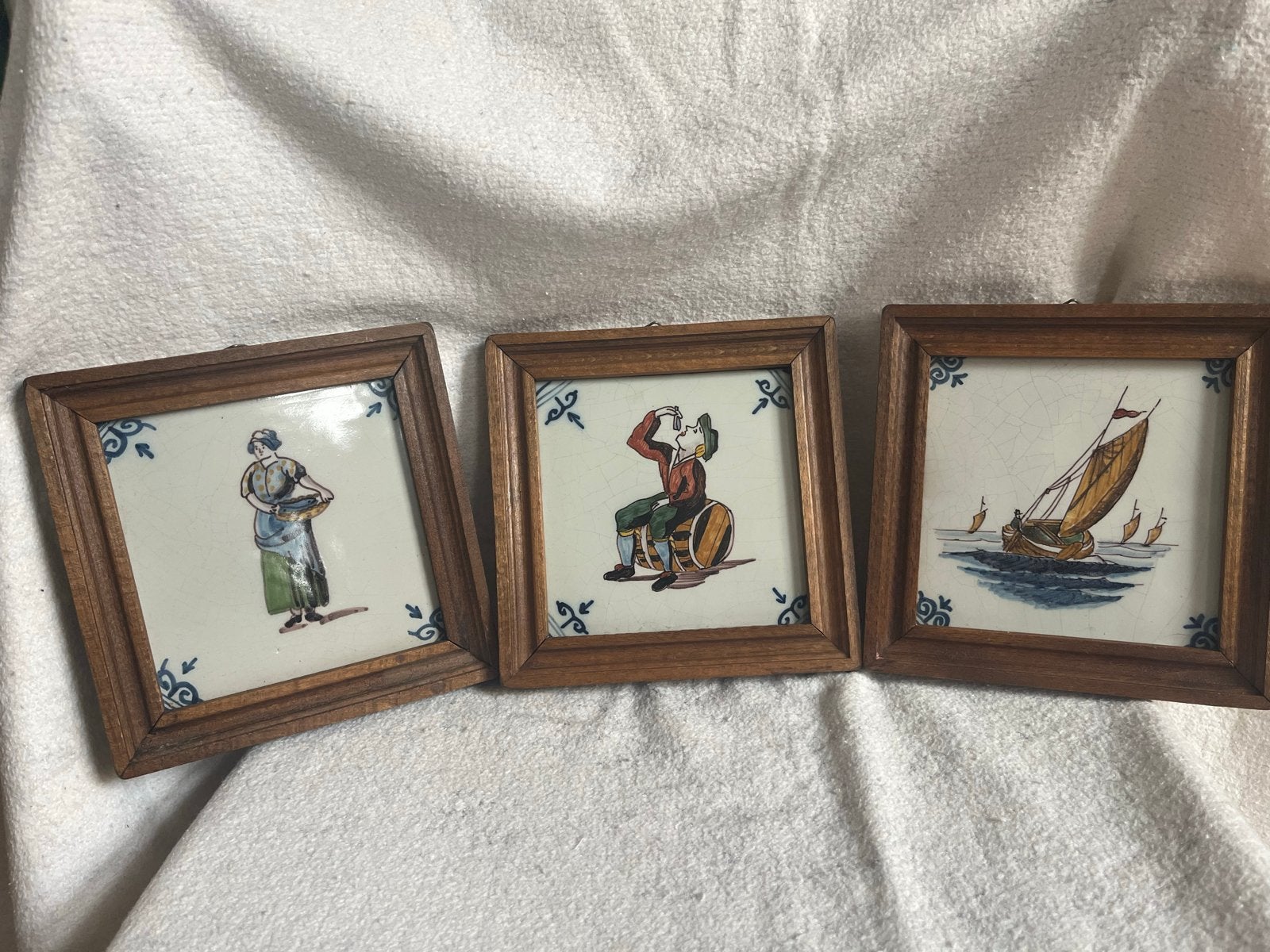 Set van 3 ingelijste Makkum tegeltjes, Ophalen of Verzenden