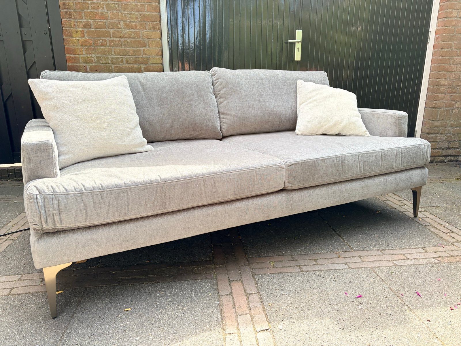 Bank van West Elm New York-licht grijs met zweem licht groen, Ophalen, 100 tot 125 cm, 150 tot 200 cm, Driepersoons