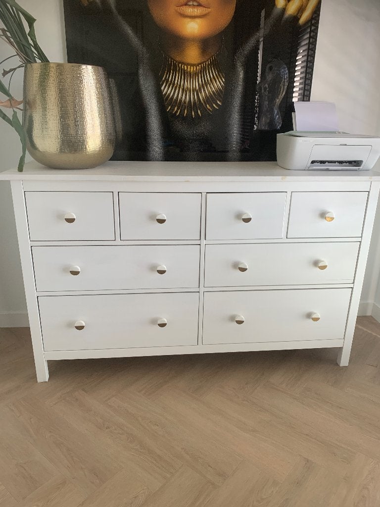IKEA HEMNES ladekast / commode wit met marmerlook knoppen, Huis en Inrichting, Kasten | Ladekasten, Ophalen, 5 laden of meer, 150 tot 200 cm