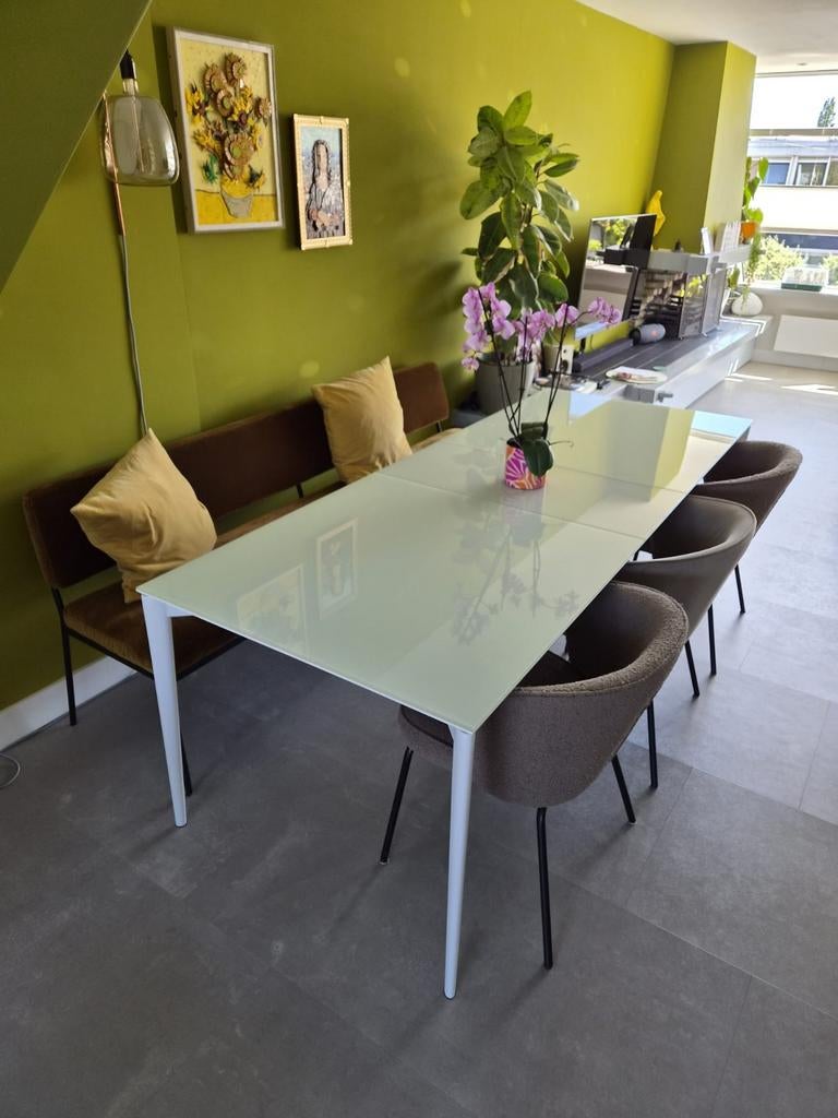 Eettafel gehard glas, Tuin en Terras, Tuintafels, Zo goed als nieuw, Rechthoekig, Metaal, Ophalen of Verzenden