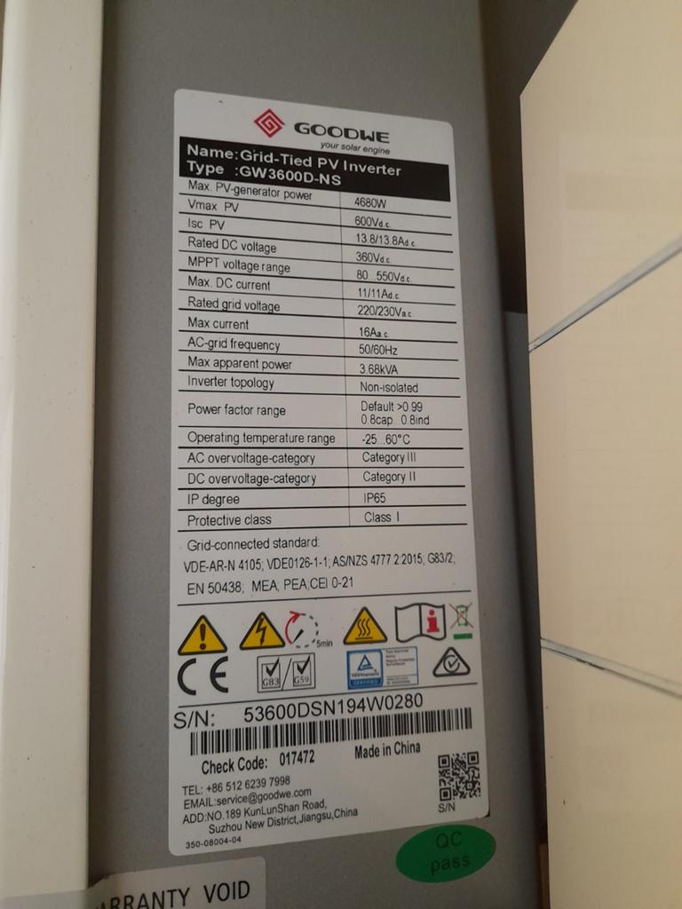 Goodwe GW3600D-NS omvormer, Doe-het-zelf en Verbouw, Elektra en Kabels, Ophalen of Verzenden, Zo goed als nieuw, Overige typen