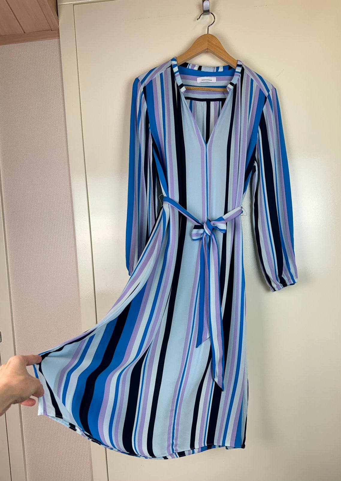 SAMSOE SAMSOE Striped Midi Dress Jurk Belted Viscose L, Ophalen of Verzenden, Zo goed als nieuw, Maat 42/44 (L), Blauw