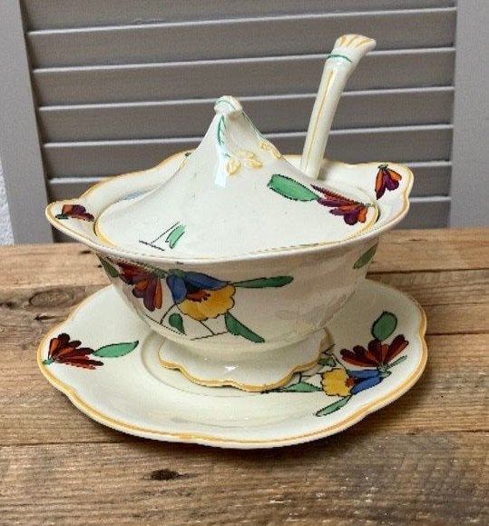 Beeldige Vintage sauskom met lepel van Woods Ivory Ware UK, Ophalen of Verzenden