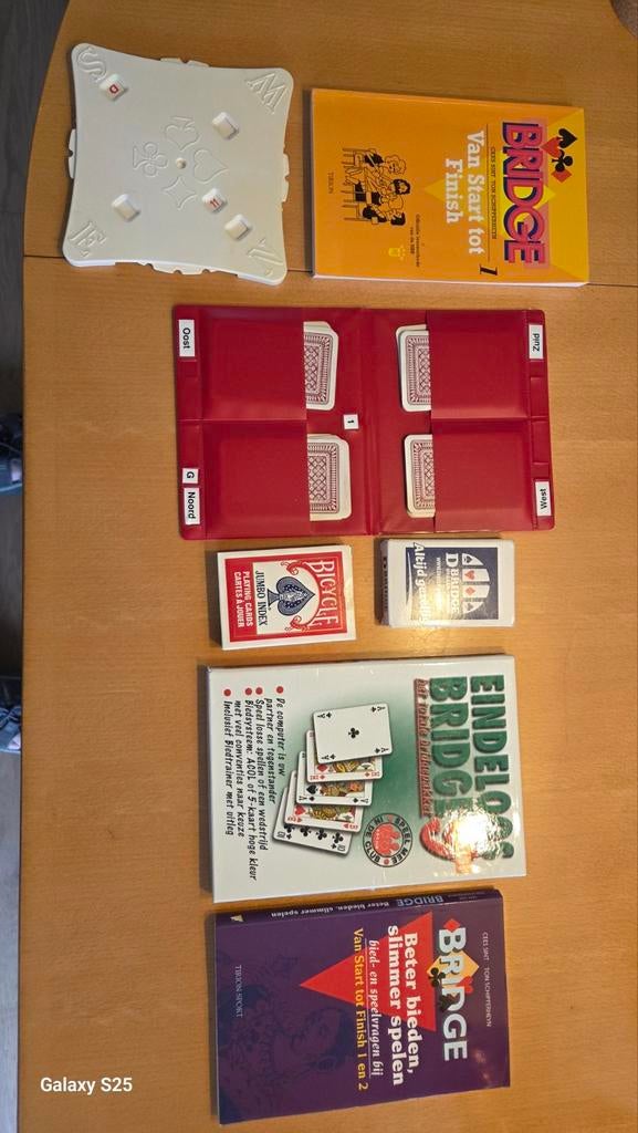 Bridge set: boeken, kaarten, biedbox en meer, Ophalen, Gebruikt