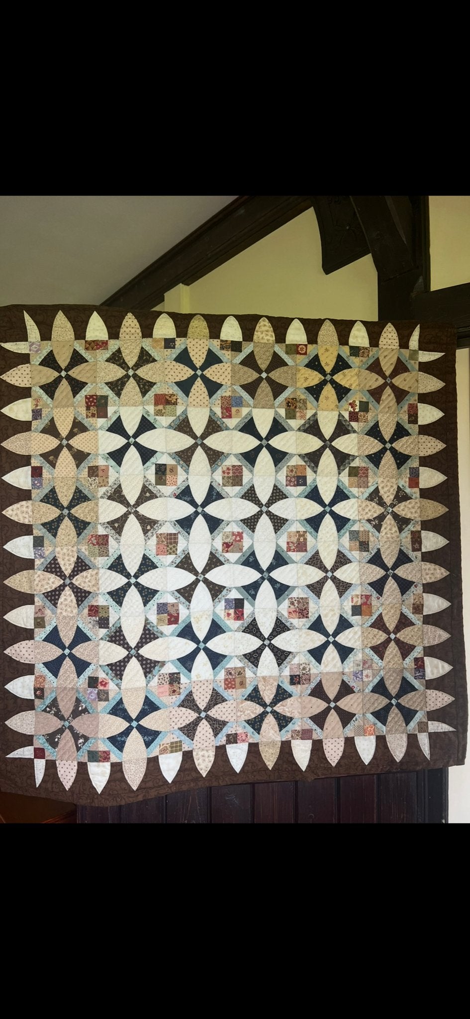 Unieke Steampunk Quilt - Handgepatched en Gequilt (1m²), Vierkant, Ophalen of Verzenden, Zo goed als nieuw, Bruin