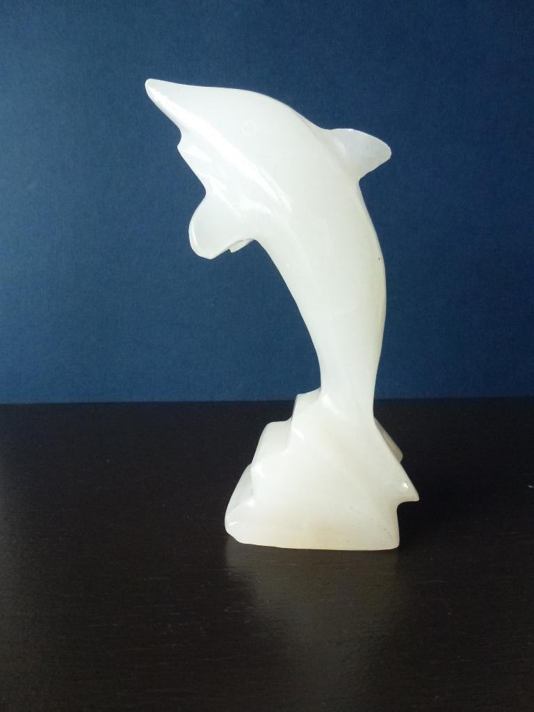 Vintage mooi beeldje van Dolfijn van onyx marmer, Ophalen of Verzenden, Zo goed als nieuw, Overige soorten, Beeldje of Figuurtje