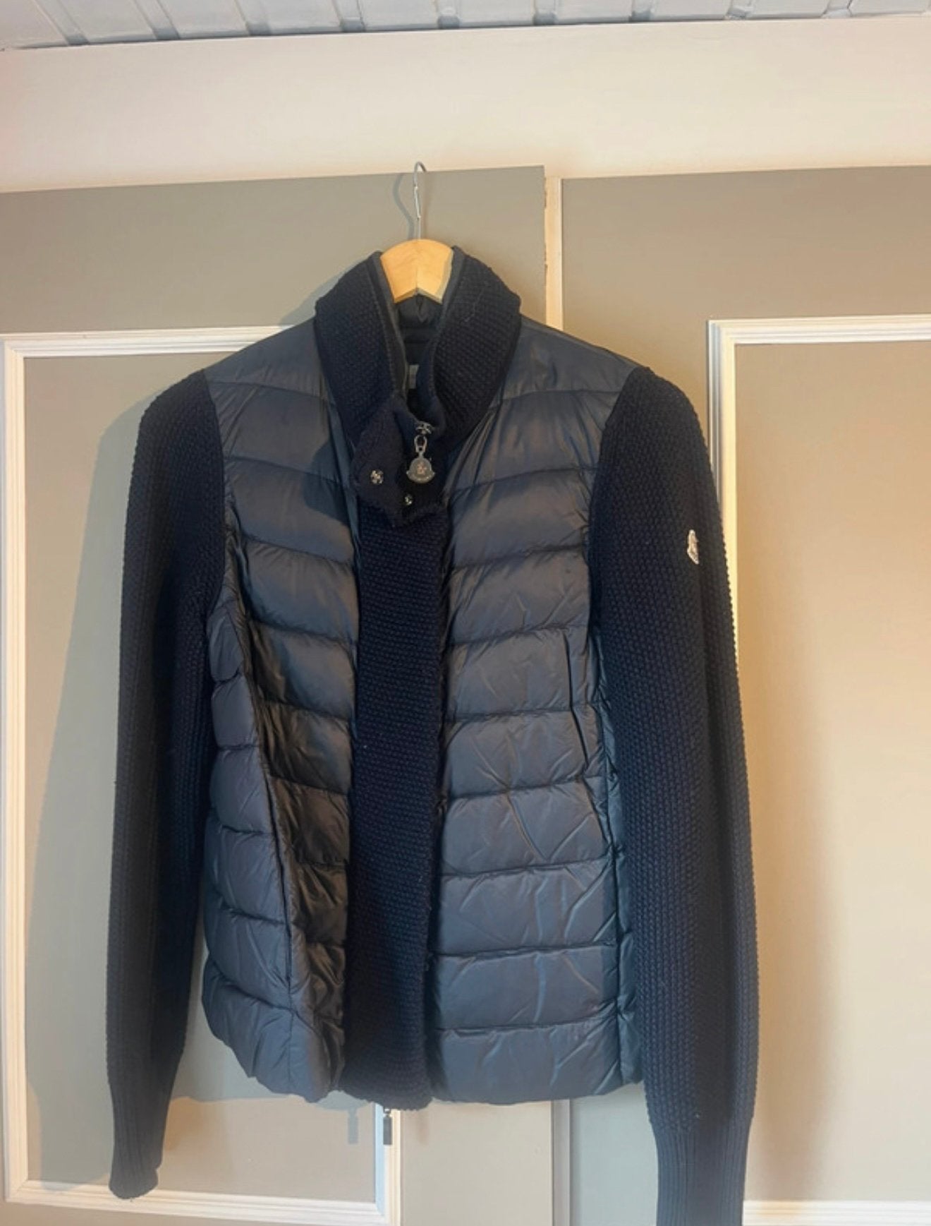 Wollen jas Moncler, Kleding | Heren, Jassen | Winter, Ophalen of Verzenden, Zo goed als nieuw, Maat 48/50 (M), Blauw