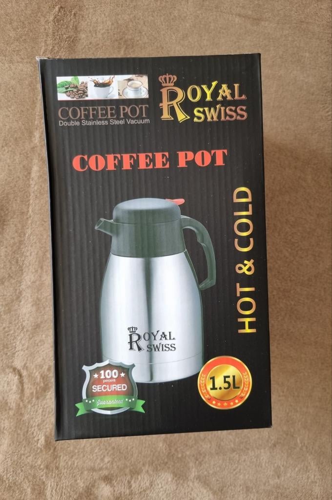 2x Royal Swiss Dubbelwandige RVS Koffiepot - 1.5L, Theepot/fluitketel, Ophalen of Verzenden, Metaal, Overige merken