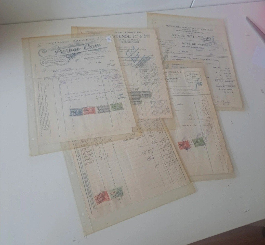 Belgische belastingzegels op historische facturen, Ophalen of Verzenden, Gestempeld, Gestempeld, Met stempel