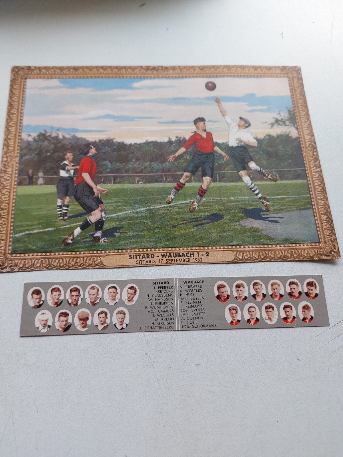 Voetbalplaatje Sittard - Waubach 1-2 (1933) miss blanch, Verzenden, Gebruikt, Overige binnenlandse clubs, Poster, Plaatje of Sticker