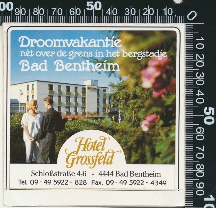Sticker: Hotel Grossfeld - Bad Bentheim (Stelletje)), Ophalen of Verzenden, Zo goed als nieuw, Bedrijf of Vereniging