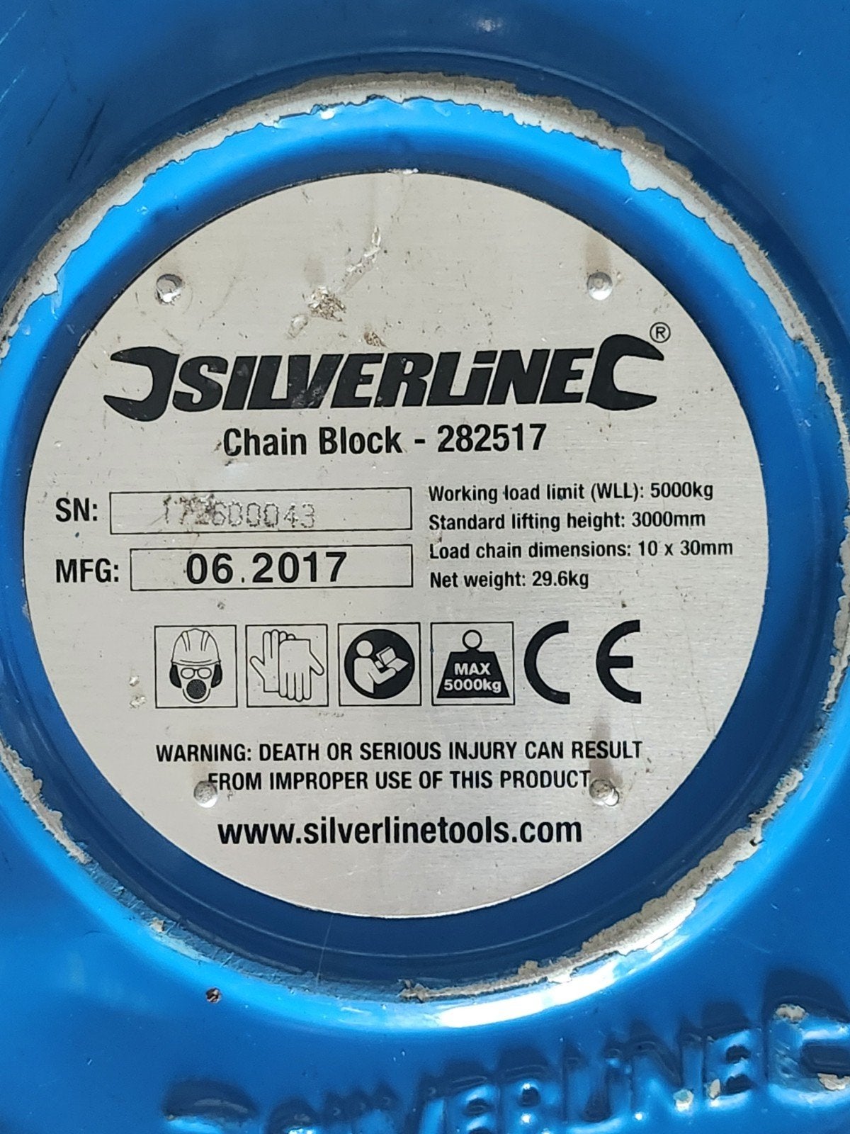 Silverline Kettingtakel - 5000kg - Handmatig, Ophalen, Zo goed als nieuw