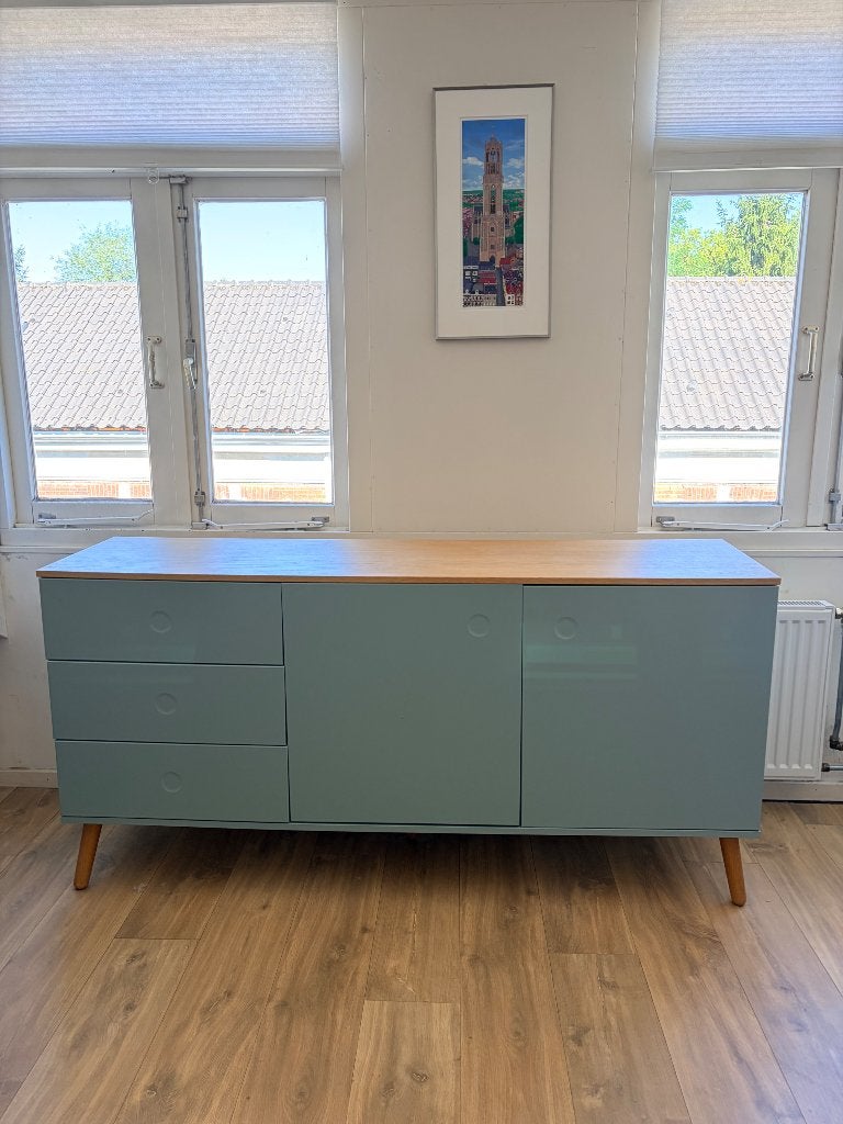 Dressoir 162cm groen en eiken, Huis en Inrichting, Kasten | Dressoirs, Ophalen, Gebruikt, 150 tot 200 cm, Eikenhout