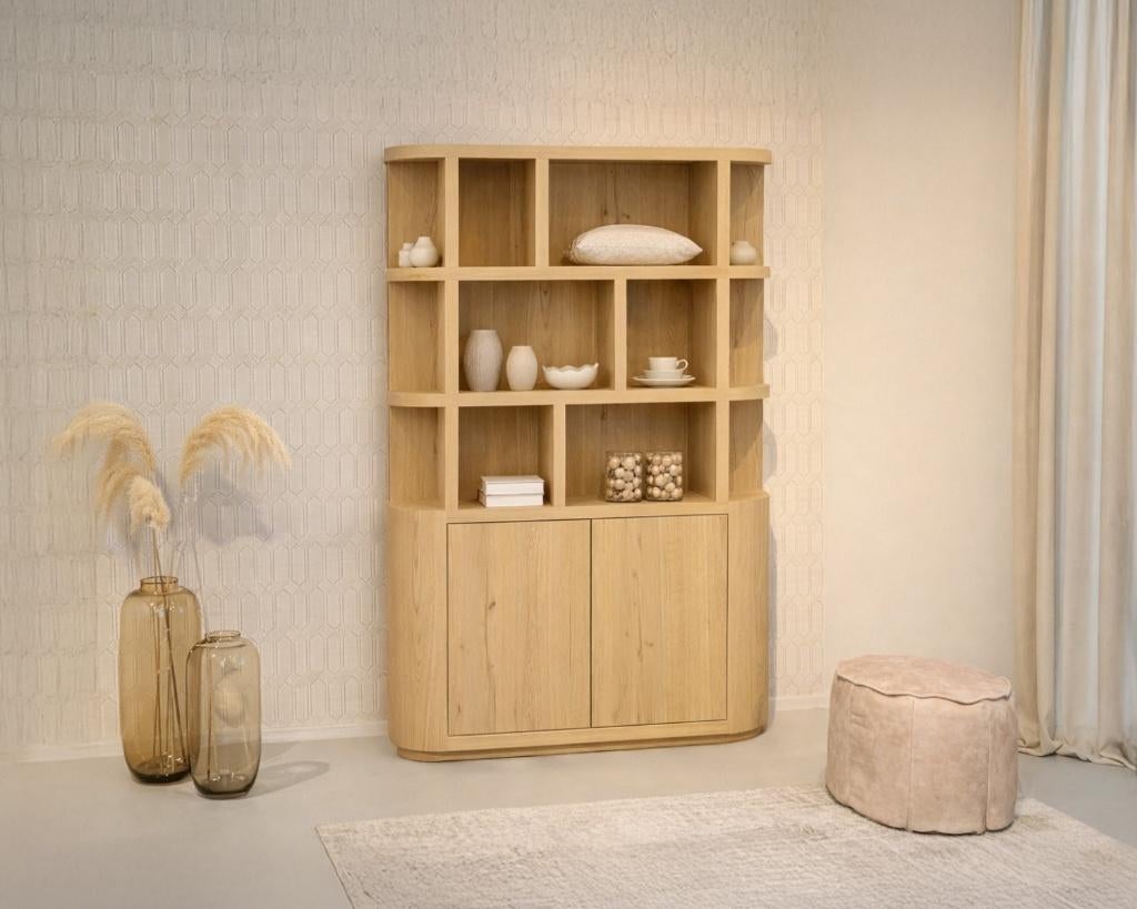 livingfurn boekenkast Novero 145cm demo van €1749 voor € 950, Huis en Inrichting, Kasten | Buffetkasten, Ophalen, Met deur(en)