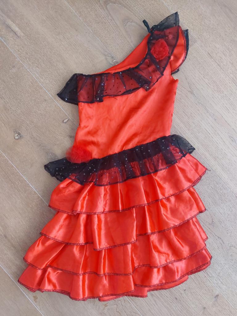 Verkleed jurk rood met zwart en glitter details, Ophalen of Verzenden, Meisje