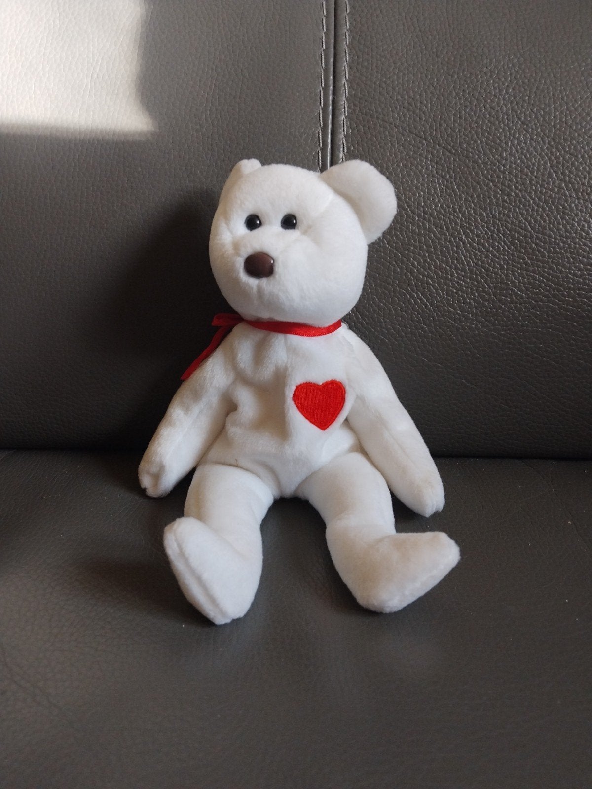 Originele Ty Beanie Baby Valentino Beer - Zo goed als nieuw, Beer, Ophalen of Verzenden, Wit, Ty