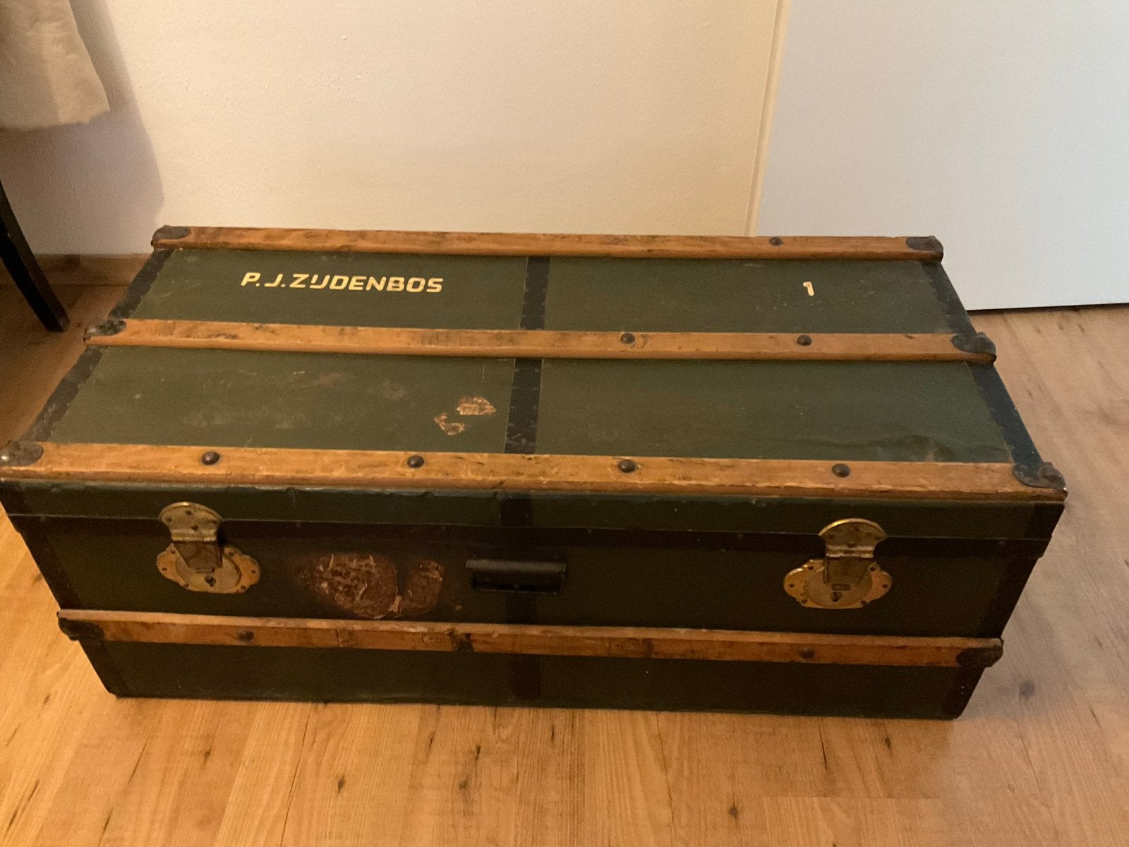 Antieke hutkoffer met houtbeslag - 100 x 48 cm, Ophalen