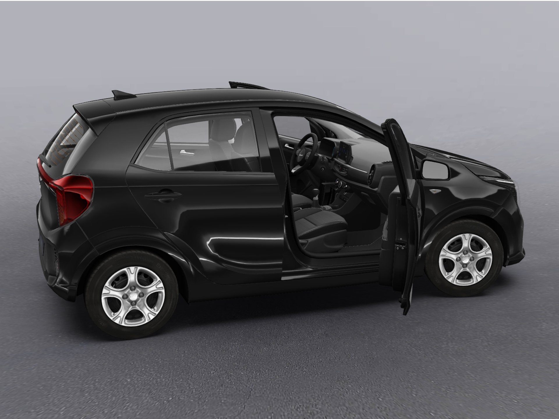 Kia Picanto 1.0 GDi DynamicLine Digitaal display (bj 2026), Auto's, Voorwielaandrijving, 12 maanden, Stof, Zwart