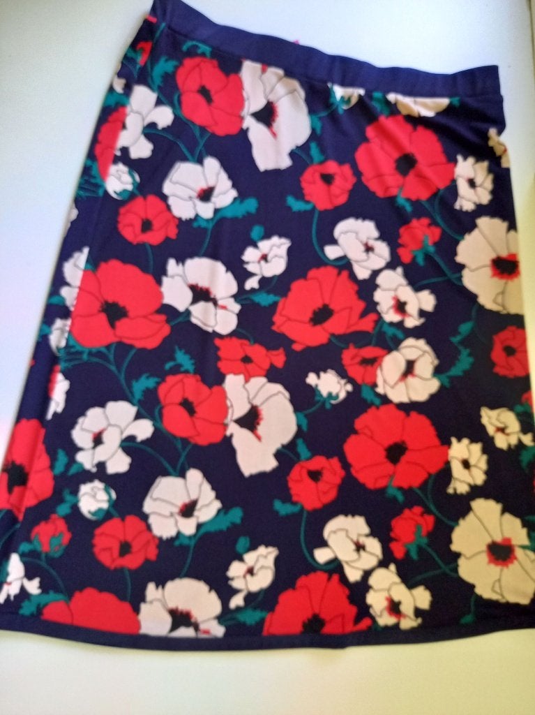 KING LOUIE mooie blauwe rok met beige rode bloemen, mt M 38, Maat 38/40 (M), Zo goed als nieuw, Knielengte, King Louie